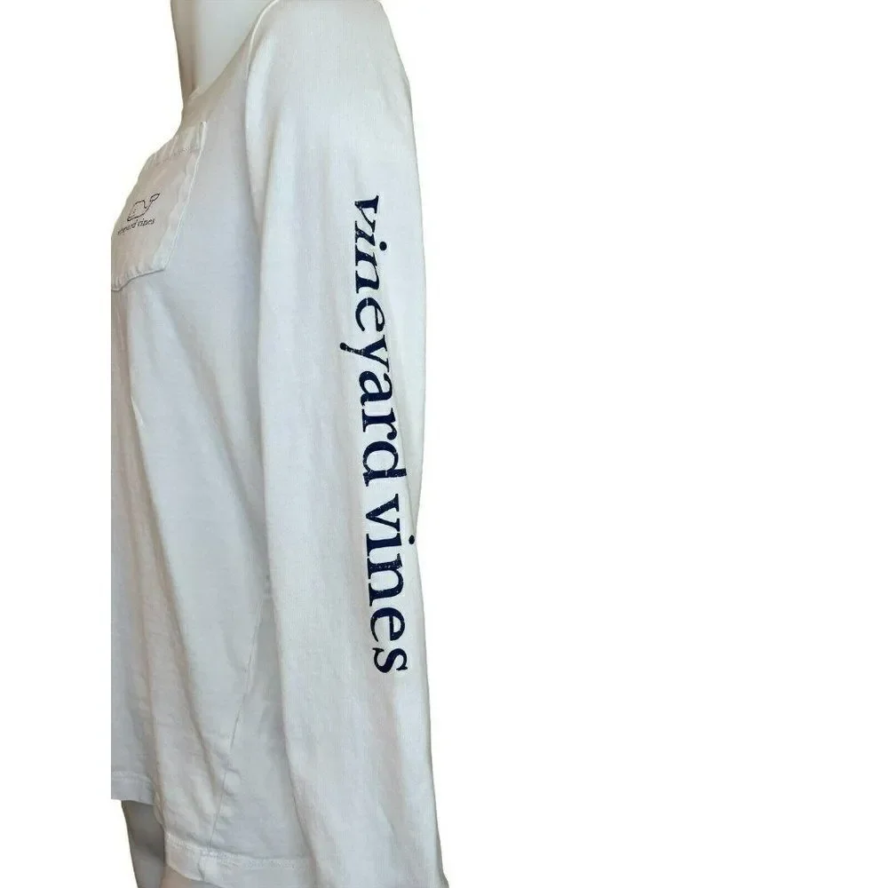Vineyard Vines Youth Large 16 Long Sleeve White Pocket T-Shirt Whale Adult Small